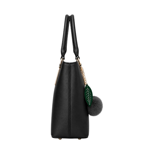Vascal Classic Black Leather Handbag With Pom Charm
