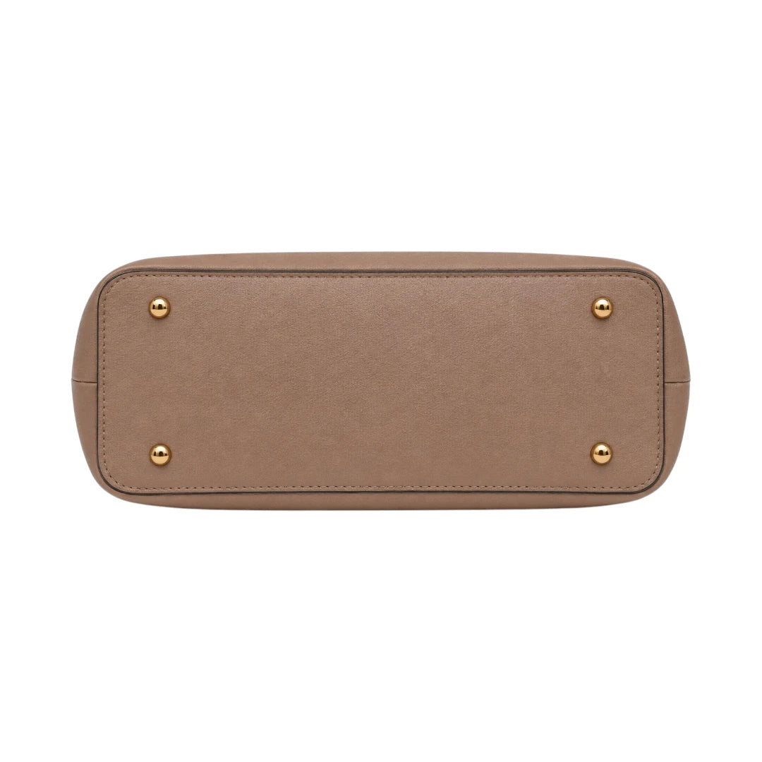 Vascal Premium Beige Leather Handbag with Pom Charm for Women