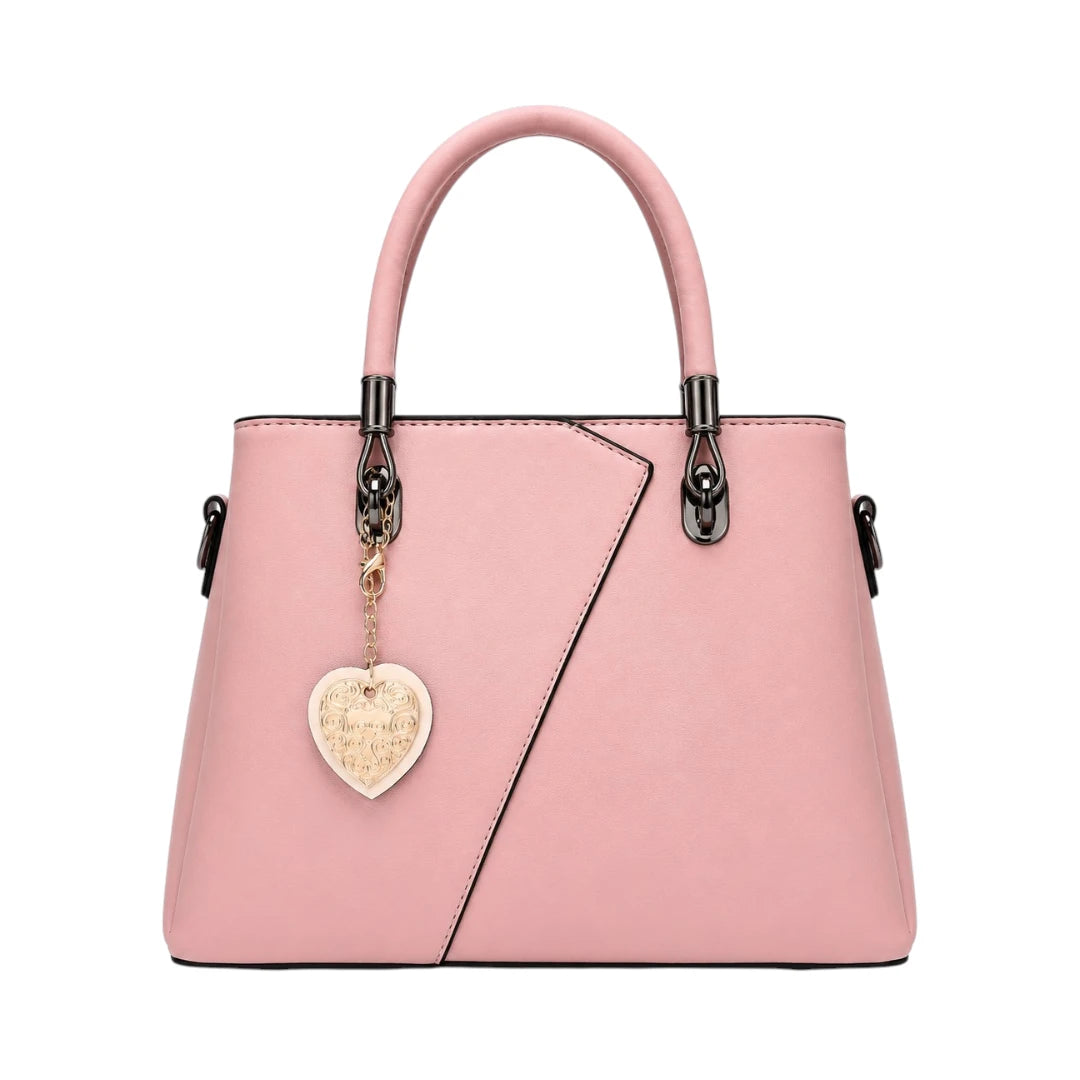 Vascal Elegant Pink Leather Handbag with Heart Charm for Women