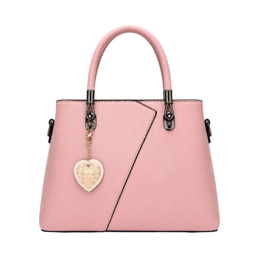 Vascal Elegant Pink Leather Handbag with Heart Charm for Women