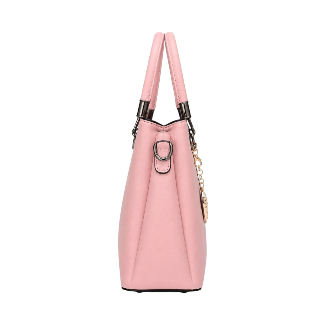 Vascal Elegant Pink Leather Handbag with Heart Charm for Women