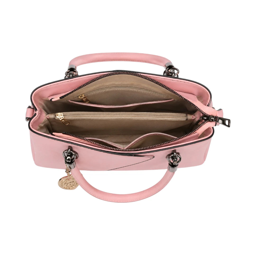 Vascal Elegant Pink Leather Handbag with Heart Charm for Women