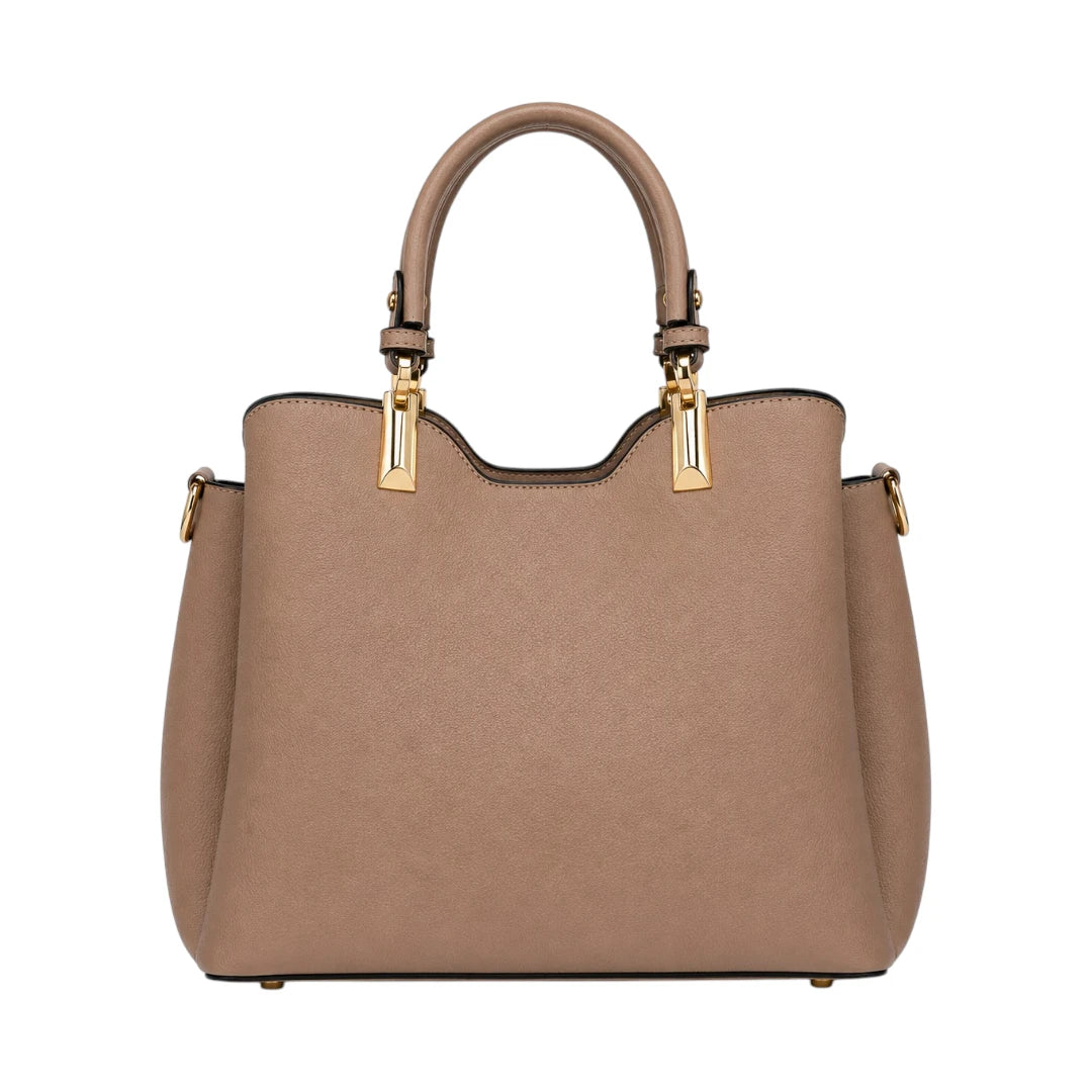 Vascal Premium Beige Leather Handbag with Pom Charm for Women